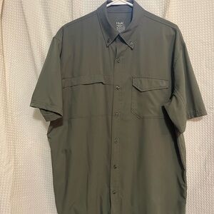 Huk Short Sleeve Button-Down Shirt in Olive